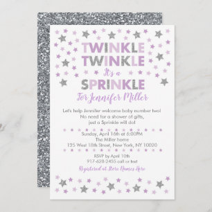 Paarse Twinkle Star Baby Sprinkle Kaart