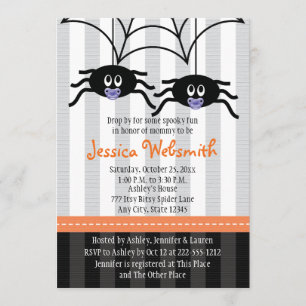 Paarse Twins Spider Halloween Baby shower nodigt u Kaart