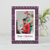 Paarse Ugly KerstSweater Photo Holiday Cards Feestdagenkaart (Staand voorkant)