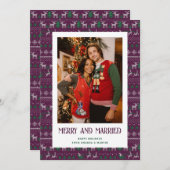 Paarse Ugly Sweater Merry en getrouwde foto Feestdagenkaart (Voorkant / Achterkant)