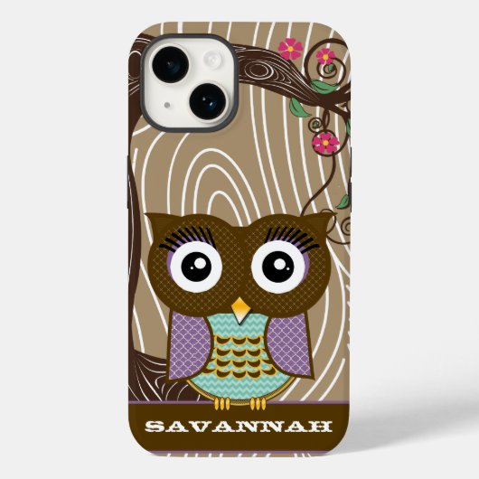 Paarse Uil Wood Grain Tree Zig Zag Kies Kleuren Case-Mate iPhone Case (Achterkant)