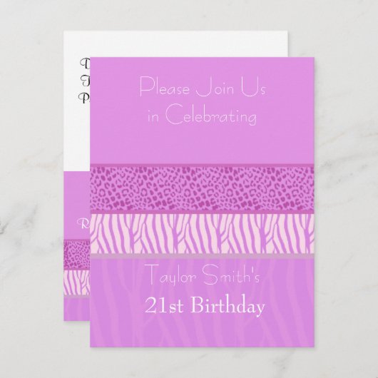 Paarse uitnodiging tot afdruk van dieren (Voorkant / Achterkant)