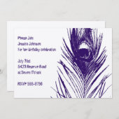 Paarse uitnodiging tot geboorte Peacock (Voorkant / Achterkant)