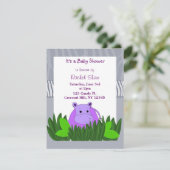 Paarse uitnodiging tot het Baby shower Hippo (Staand voorkant)