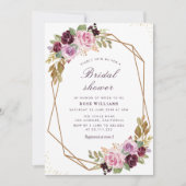 Paarse uitnodiging tot het douchen van floral brid (Voorkant)