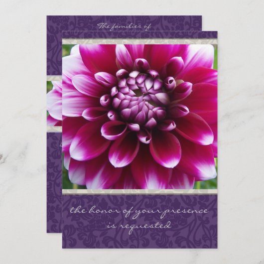 Paarse uitnodiging tot het huwelijk van Fuschia Da (Voorkant / Achterkant)