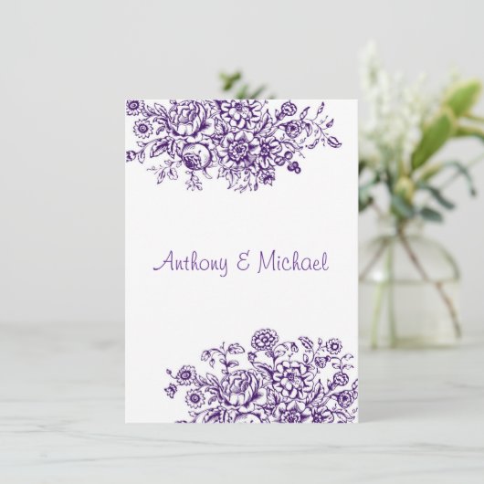 Paarse uitnodiging tot het indienen van een huwel (Staand voorkant)