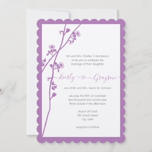 Paarse uitnodiging tot inschrijving op bruiloft in (Voorkant)