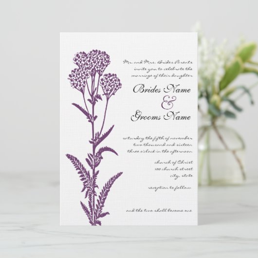 Paarse uitnodiging tot inschrijving op bruiloft in (Staand voorkant)
