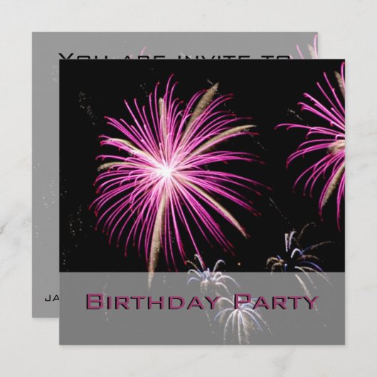Paarse uitnodiging van het Vuurvuurwerk (Voorkant / Achterkant)