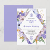 Paarse uitnodiging voor de Floral Gradual Graduy (Voorkant / Achterkant)