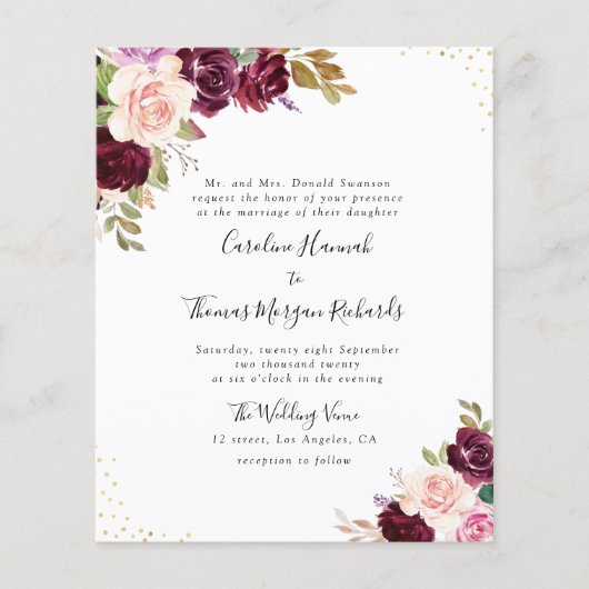 paarse uitnodiging voor een trouwe bruiloft (Voorkant)