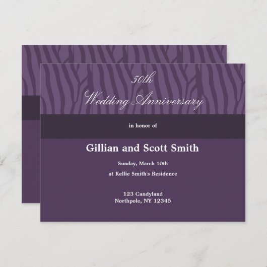 Paarse uitnodiging voor het 50ste bruiloft Jubileu (Voorkant / Achterkant)