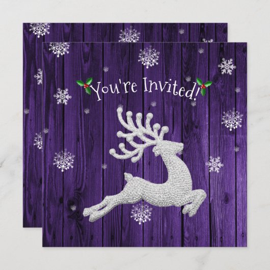 Paarse uitnodiging voor kerstreïndustrie (Voorkant / Achterkant)