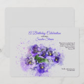 Paarse uitnodiging voor Pansies (Voorkant / Achterkant)