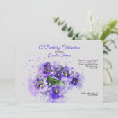 Paarse uitnodiging voor Pansies (Staand voorkant)