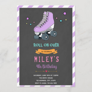 Paarse uitnodiging voor schaats Roller
