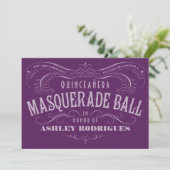 Paarse uitnodigingen van Quinceanera Masquerade (Staand voorkant)