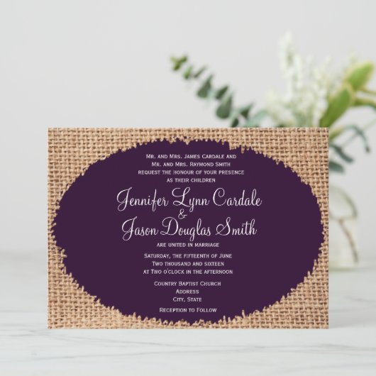 Paarse uitnodigingen voor het huwelijk in het Rust (Staand voorkant)