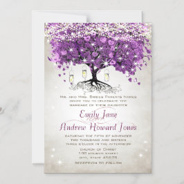 Paarse uitvindingen van het heart Leaf Tree Weddin Magnetische Uitnodiging