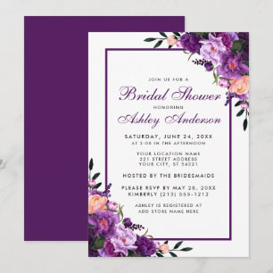 Paarse Ultra Violet Floral Vrijgezellenfeest Invit Kaart
