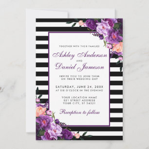 Paarse ultra Violet Floral Wedding Invitation PSS Kaart