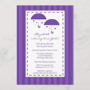 Paarse Umbrella Tiwns Baby shower Kaart