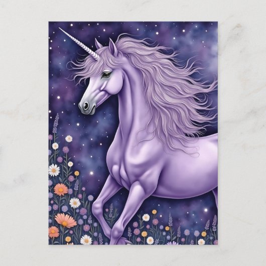 Paarse Unicorn Briefkaart (Voorkant)