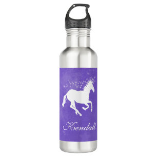 Paarse Unicorn - Gepersonaliseerd Waterfles