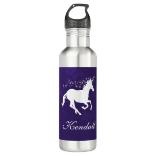 Paarse Unicorn - Gepersonaliseerd Waterfles