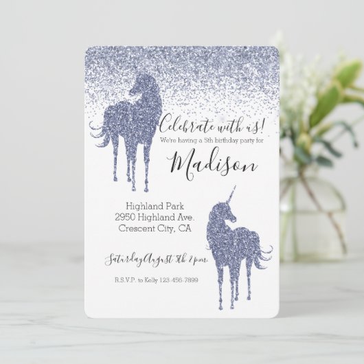 Paarse Unicorn Glitter Kaart (Staand voorkant)