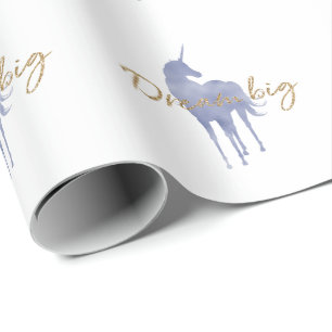 Paarse Unicorn Gold Glitter Dream Big Sparkle Cadeaupapier