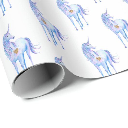 Paarse Unicorn Gold Glitter Heart Cadeaupapier (Rol Hoek)