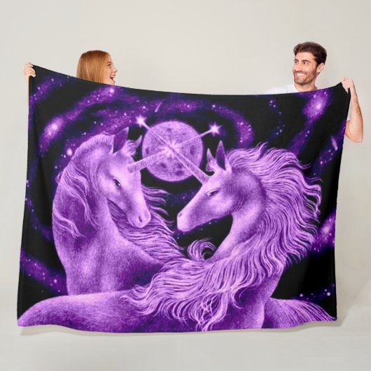 Paarse Unicorn Lovers Satin Plush Fleece Deken (In situ)