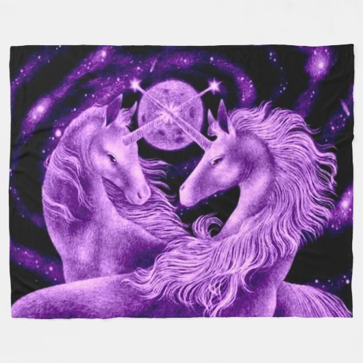 Paarse Unicorn Lovers Satin Plush Fleece Deken (Voorkant (Horizontaal))