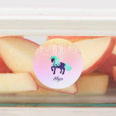 Paarse Unicorn met Faux Glitter op Pastels Labels (Aangebracht)