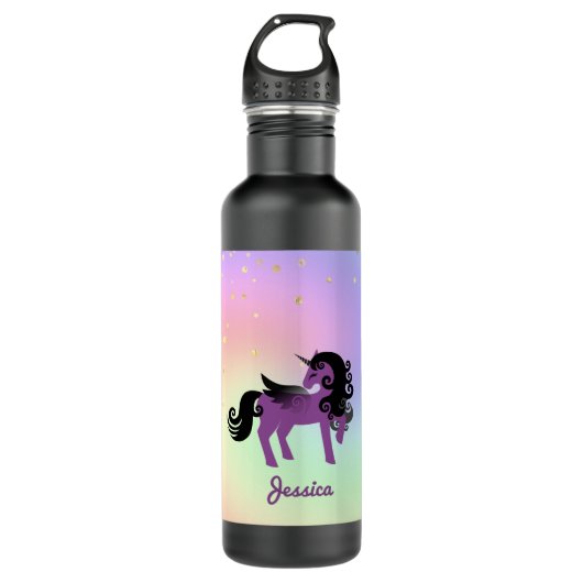 Paarse Unicorn op pasteelregenboog en sterren Waterfles (Voorkant)