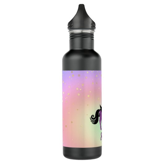 Paarse Unicorn op pasteelregenboog en sterren Waterfles (Links)