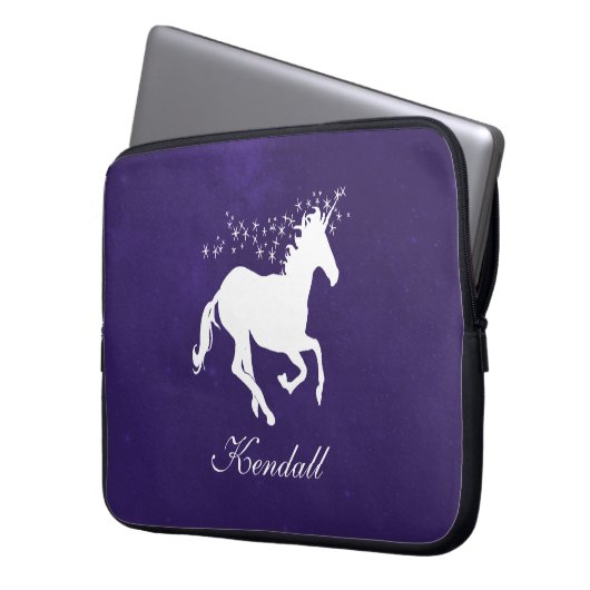 Paarse Unicorn persoonlijke laptophoes Laptop Sleeve (Voorkant Links)