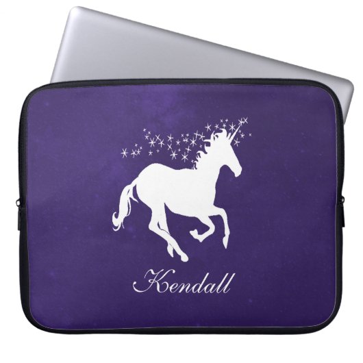 Paarse Unicorn persoonlijke laptophoes Laptop Sleeve (Voorkant)