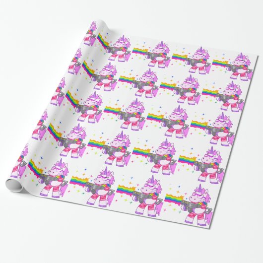 Paarse Unicorn - Pistool Cadeaupapier (Uitgerold)