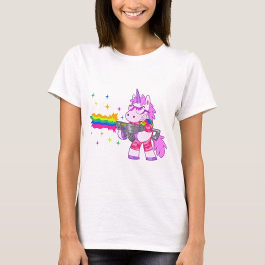 Paarse Unicorn - Pistool T-shirt (Voorkant)