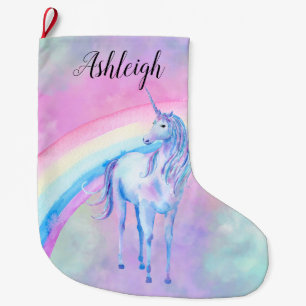 Paarse Unicorn Rainbow Waterverf Naam Grote Kerstsok