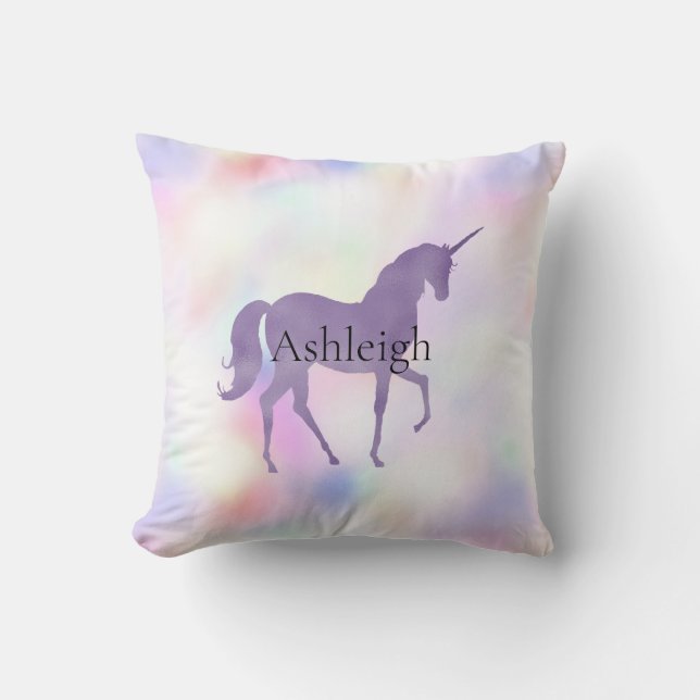 Paarse unicorn roze regenboog kussen (Voorkant)