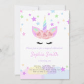 Paarse unicorn verjaardagsuitnodiging kaart (Voorkant)