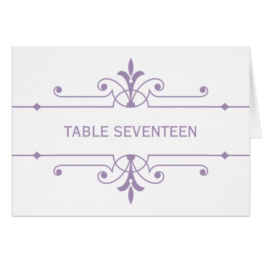 Paarse v2 Fancy Ornamental Table Number Kaart (Voorkant Horizontaal)