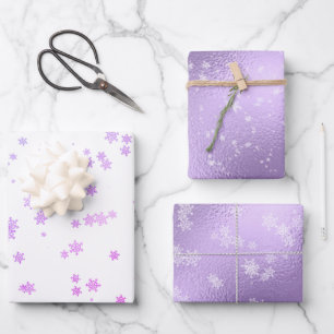 Paarse vakantie sneeuwvlokken Kerstmis Inpakpapier Vel