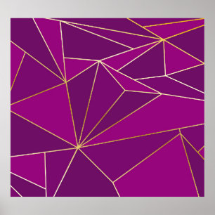Paarse veelhoekkunst: gouden lijn geometrische ach poster