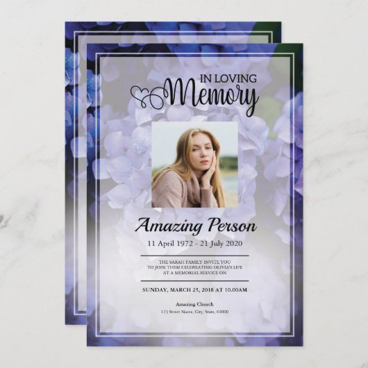 Paarse ventilator Funeral order of service Invitat Kaart (Voorkant / Achterkant)