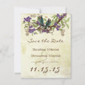 Paarse Ventilatorvertakking  vogels sparen de Datu Save The Date (Voorkant)